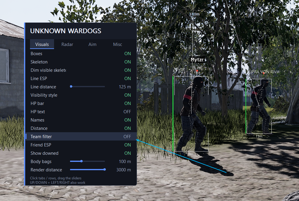 Wardogs visual configuration menu shown during gameplay